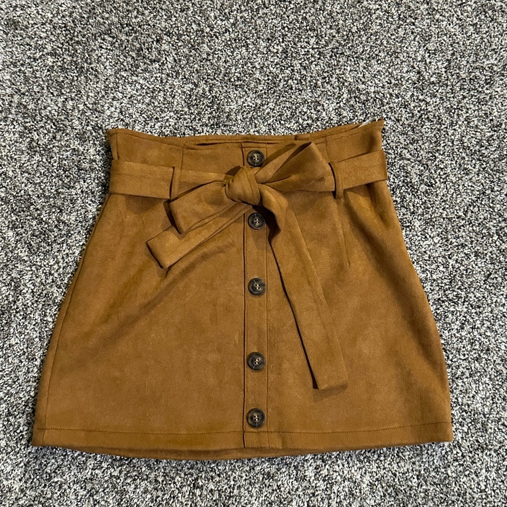 SHEIN Tan Button-Up Mini Skirt with Belt